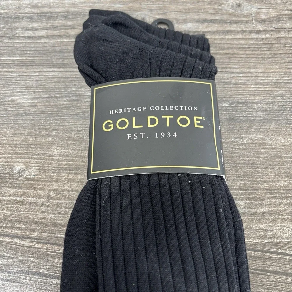 GOLDTOE Black Dress Socks Canterbury Over The Calf 3 Pairs Comfort Fit Sz 6-12.5